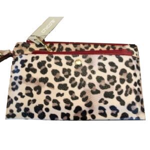 NWT Chico’s Vegan Leather Leopard Print Wristlet Clutch Set